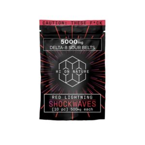 THC GUMMIES – DELTA 8 GUMMIES – RED LIGHTNING SHOCKWAVES SOUR BELTS – 500MG – BY HI ON NATURE