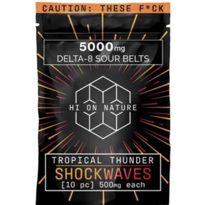 THC GUMMIES – DELTA 8 GUMMIES – TROPICAL THUNDER SHOCKWAVES SOUR BELTS – 500MG – BY HI ON NATURE